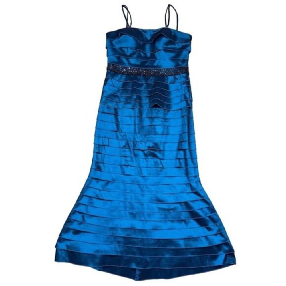 Niteline‎ Convertible Strap Mermaid Tiered Evening Gown Blue Size 10P Formal